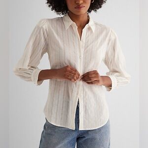 NWT Express Portofino Shirt Relaxed Metallic COTTON Half Sleeve size L